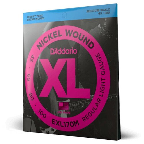 струны для бас гитары d addario exl220tp D Addario Exl170m струны для 4х струнной бас-гитары, никель, Soft, 45-100, Medium Scale