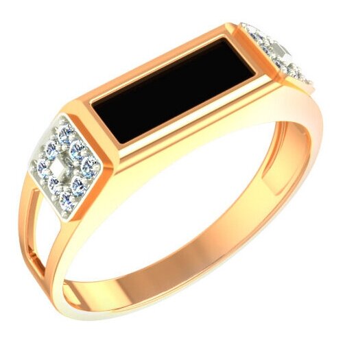 фото Кольцо из золота с ониксом и фианитами яхонт ювелирный арт. 161875