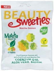 Немецкий жевательный мармелад BeautySweeties "Matcha Suns" ("Солнышки") с зелёным чаем Матча , коэнзимом Q10 , алое вера и биотином,ассорти из 3 вкусов, 125г
