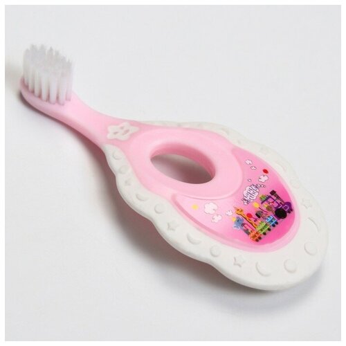 Купить Детская зубная щетка, нейлон, с ограничителем, цвет белый/розовый./В упаковке шт: 1, Крошка Я