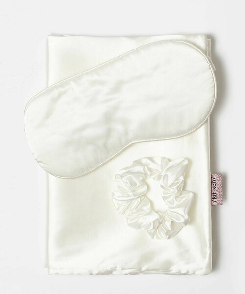 Kitsch набор для сна из сатина : резинка для волос , маска , наволочка в белом цвете