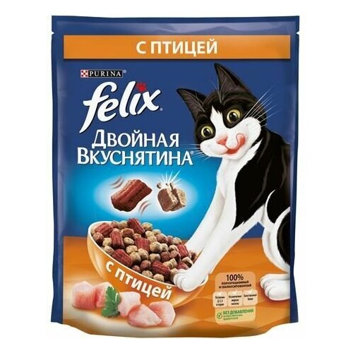 Сухой корм FELIX Двойная Вкуснятина для взрослых кошек, с птицей, Пакет, 750 г, 4 упаковки