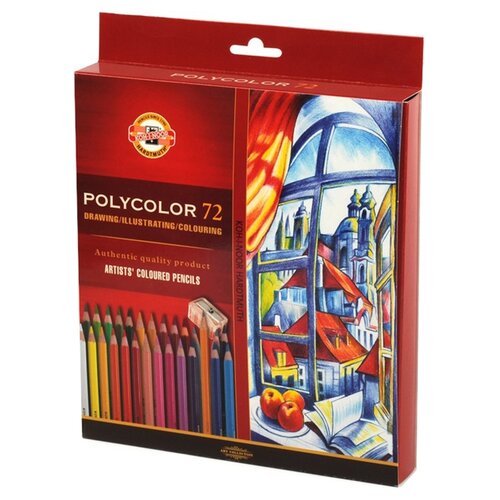 Карандаши цветные художественные Koh-I-Noor «Polycolor 3837», 72цв., заточен. + 2 точилки+3 ч/гр. кар. 1500, картон, европодвес