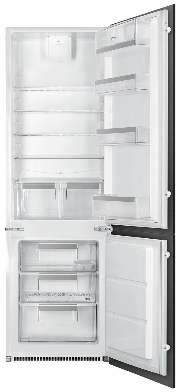 Встраиваемые холодильники SMEG/ 1772 х 548 х 549 мм, объем камер 195+72л, нижняя морозильная камера, скользящие направляющие