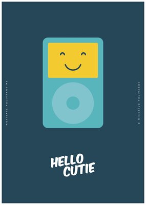 Интерьерный постер на стену картина для интерьера в подарок плакат "Hello Cutie iPod" размера 50х70 см (500х700 мм) репродукция без рамы в тубусе для декора комнаты офиса дома дизайна кухни спальни гостиной детской