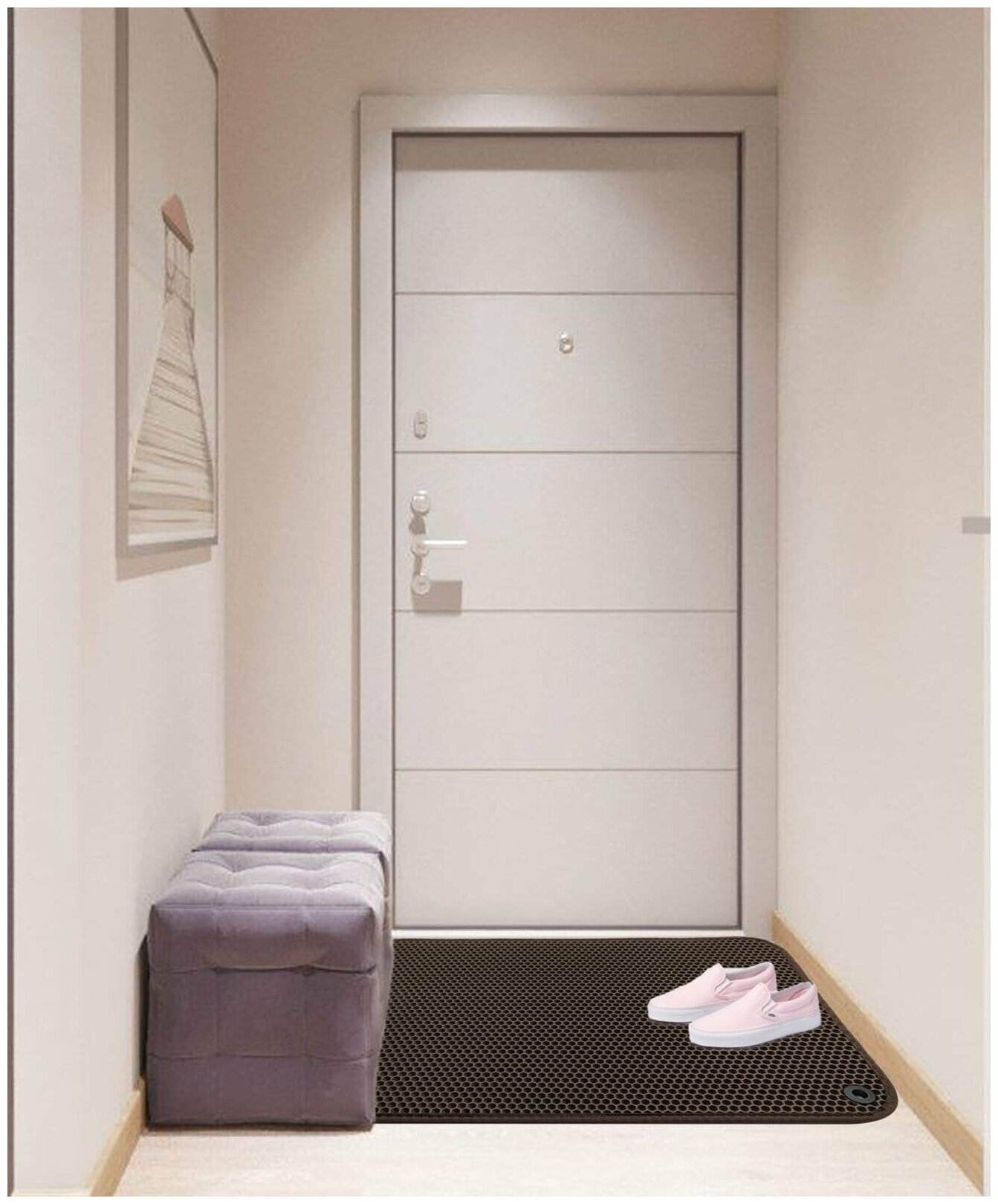 Грязезащитный придверный резиновый коврик в прихожую из EVA для обуви, для ванной, туалета, 0.45 х 1.6 м, коричневая сота - фотография № 2