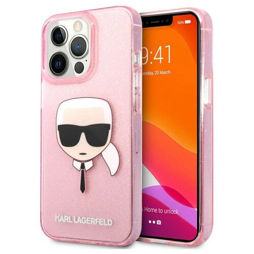 фото Чехол cg mobile karl lagerfeld tpu glitters karl's head hard для iphone 13 pro, цвет розовый (klhcp13lkhtuglp)