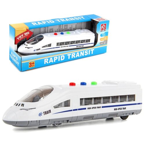 Купить Инерционный поезд скоростной Rapid Transit Y12343095, яркая подсветка, звуки езды поезда, гудка, 22х5х4 см, инерционная машинка, Play Smart, белый, пластик, unisex