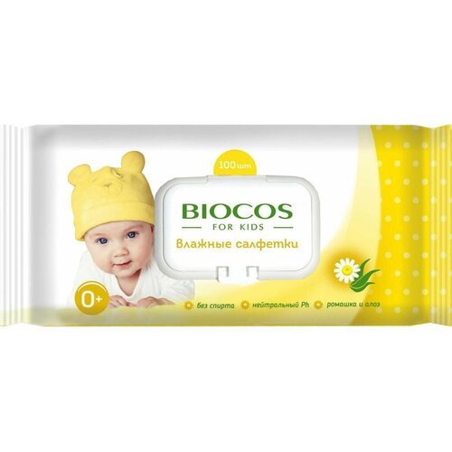 Салфетки влажные BioCos For Kids, детские, с клапаном, 100 шт. уход за телом для детей biocos влажные салфетки детские water wipes с клапаном