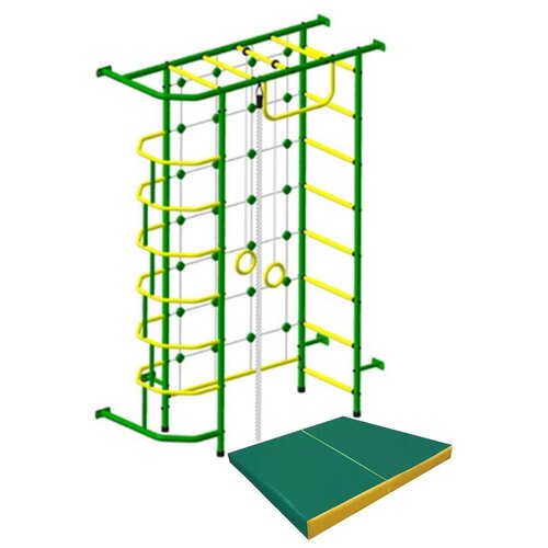 комплект спортивный комплекс пионер с8 ступени противоскользящие цвет зелено желтый и гамак капля Комплект: спортивный комплекс Пионер С9 ступени металлические, цвет зелено-желтый, мат 1х1 м.