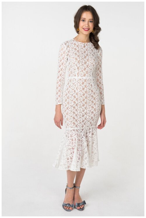 Кружевное платье миди с оборкой T-Skirt SS18-28-0639-FS Белый 40