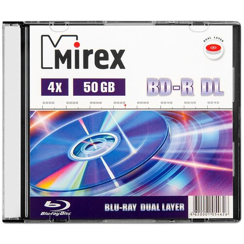 Диск BD-R DL 50 Gb Mirex 4x Slim box, 1 шт. оптический диск mirex bd r 25 gb slim case 1 шт