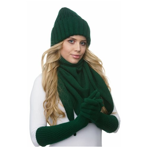 фото Шапка бини lambonika, демисезон/зима, шерсть, подкладка, вязаная, утепленная, размер 50-58, зеленый