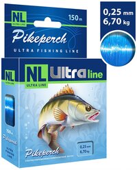 Леска для рыбалки AQUA NL ULTRA PIKEPERCH (Судак) 150m 0,25mm, цвет - светло-голубой, test - 6,70kg