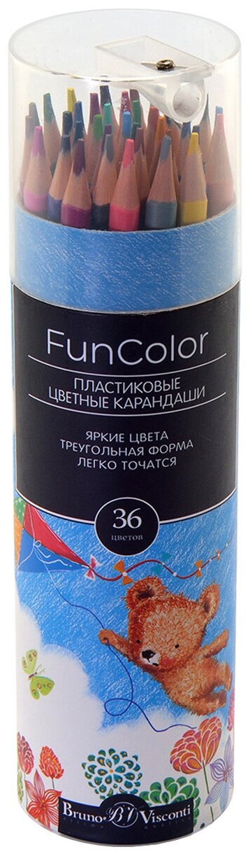 Цветные карандаши 36 цветов Bruno Visconti "Funcolor", пластик, в картонной тубе
