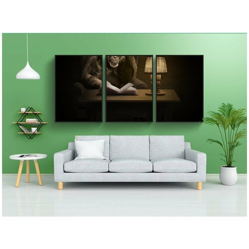 фото Набор модулных постеров для интерьера "обезьяна, шимпанзе, книга" 60x90 см. в тубусе, без рамки lotsprints