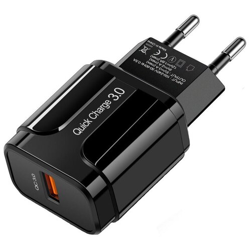 фото Сетевое зарядное устройство gsmin te-023 быстрая зарядка quick charge 3.0 usb (до 12v, 3a) (черный)