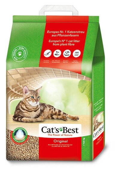 Наполнитель Cat's Best Original для кошек, древесный, комкующийся, 20 л, 8.6 кг - фотография № 3