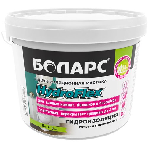 Мастика Боларс HydroFlex, 6кг, цвет серый гидроизоляция hydroflex 1 2 кг боларс 00000027342