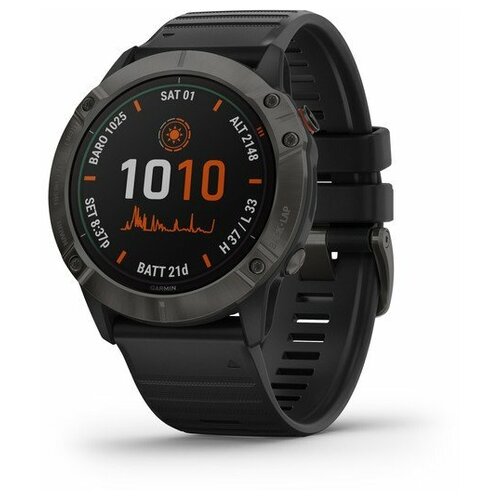 Часы Garmin FENIX 6X Pro Solar титановые серые DLC с черным ремешком (010-02157-21)