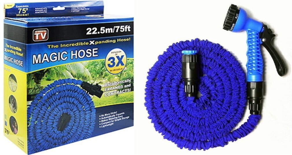 Шланг садовый Magic Hose для полива растягивающийся 225м + лейка + муфта для шланга.