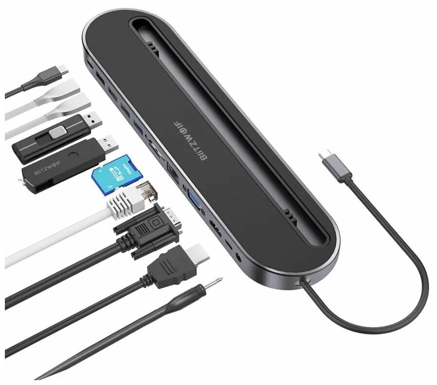 USB-Хаб BlitzWolf BW-TH9 12 in 1 USB C Docking Hub Black