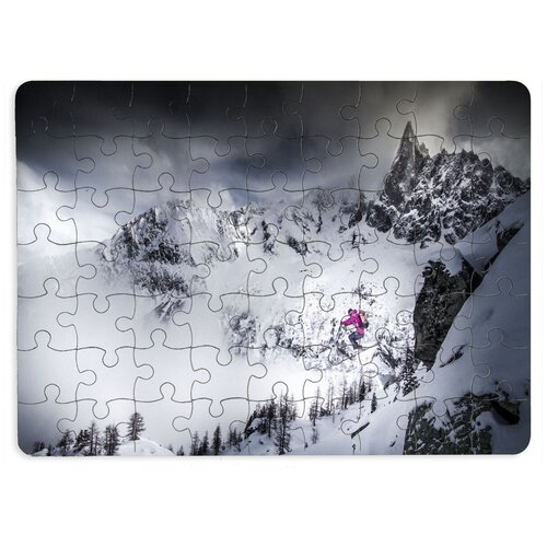 фото Пазлы coolpodarok лыжи лыжник прыжек с горы фиолетовый костюм 13х18см 63 эл. магнитный