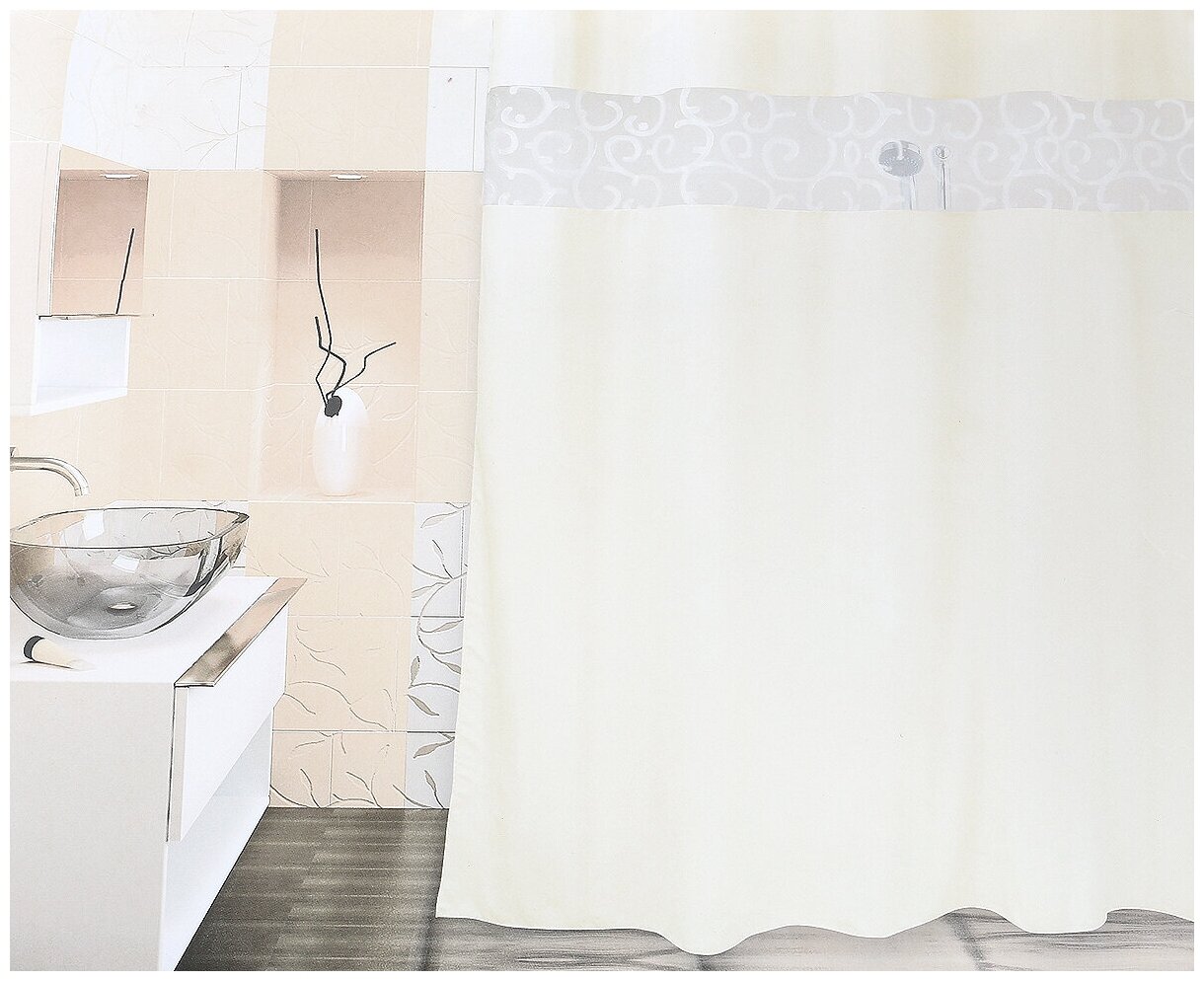 Занавеска (штора) для ванной комнаты тканевая 200x200 см Numkesh beige - фотография № 9