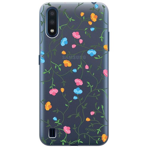 Ультратонкий силиконовый чехол-накладка ClearView 3D для Samsung Galaxy A01 с принтом Сurly Flowers ультратонкий силиконовый чехол накладка clearview 3d для xiaomi redmi 9c с принтом сurly flowers