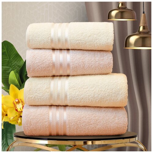 фото Набор из 4 полотенец harmonika цвет: светло-бежевый, экрю (50х80 см - 2 шт, 70х130 см - 2 шт) dome