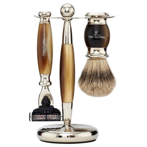 Truefitt & Hill Набор Edwardian Faux Horn: Badger Brush Mach III Razor Stand (кисть для бритья + станок Mach III + подставка) рог