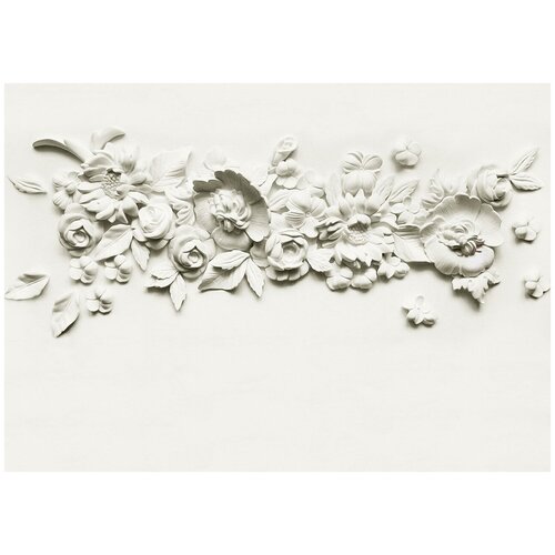 Барельеф Цветы лепнина 3D - Виниловые фотообои, (211х150 см)