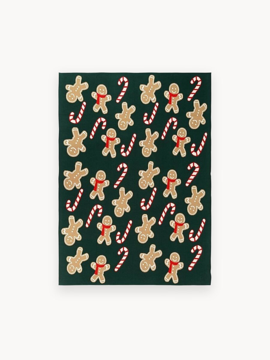 Плед 130x180 см из хлопка с новогодним рисунком Gingerman пряничный человечек New Year Essential Tkano TK25-TH0002