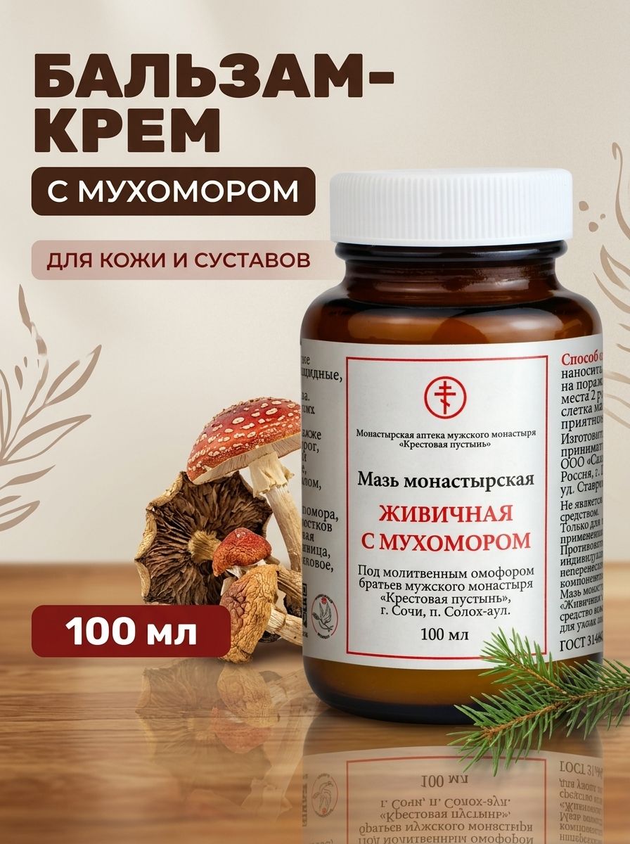 Бальзам-крем живичный с мухомором чага кордицепс 100 мл