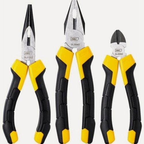 Изображение товара Набор плоскогубцев Deli Tools Deli DL2008Z-3 200мм комбинированные плоскогубцы, 170мм длинногубцы, 170мм бокорезы, сталь Cr-V, двухкомпонентная прорезиненная рук