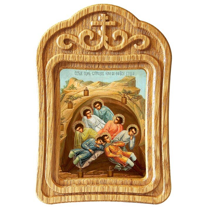 Семь отроков Ефесских, икона в резной деревянной рамке