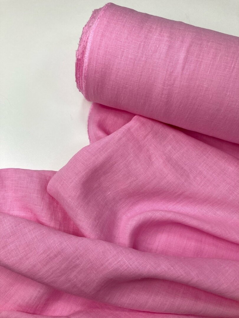 Ткань льняная в цвете Розовый пион 3 метра
