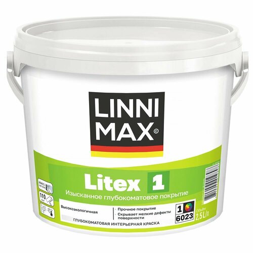 LINNIMAX LITEX 1 краска для стен и потолков латекс водно-дисперс для вн раб глубокомат база 1 25 л 1740₽