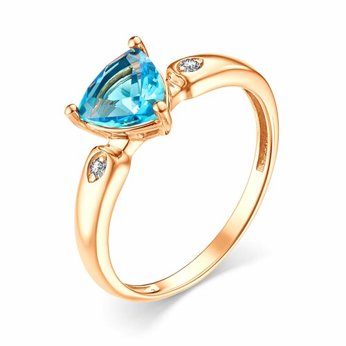 Кольцо Bassco, серебро, 925 проба, золочение, фианит, размер 18, голубой