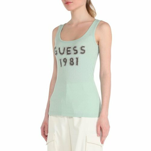 Майка GUESS, размер S, светло-зеленый white crop top white tank top sleeveless solid color sexy camis 2021 summer women tank top fashion female clothing tanks