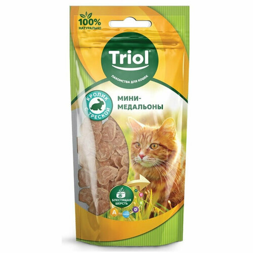 Лакомство Triol Мини-медальоны из кролика с треской для кошек, 40г, 3 шт. triol лакомства triol лакомства мини медальоны из кролика для мини собак 50 г