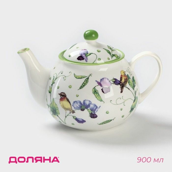 Чайник фарфоровый заварочный Доляна "Зеленый сад", 900 мл