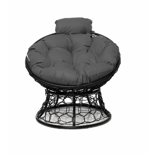 Кресло Папасан мини с ротангом чёрное / серая подушка M-Group