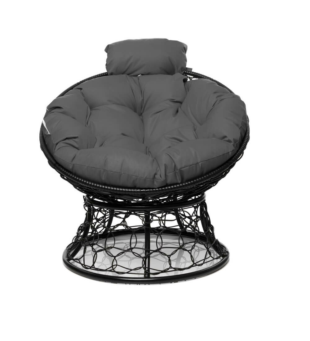 Кресло "Папасан" мини с ротангом чёрное / серая подушка M-Group