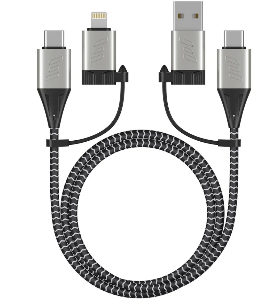Кабель 4 в 1 Lightning (m)/USB Type-C (m) - USB (m)/USB Type-C (m) Deppa, 1.2м, черный (72311)