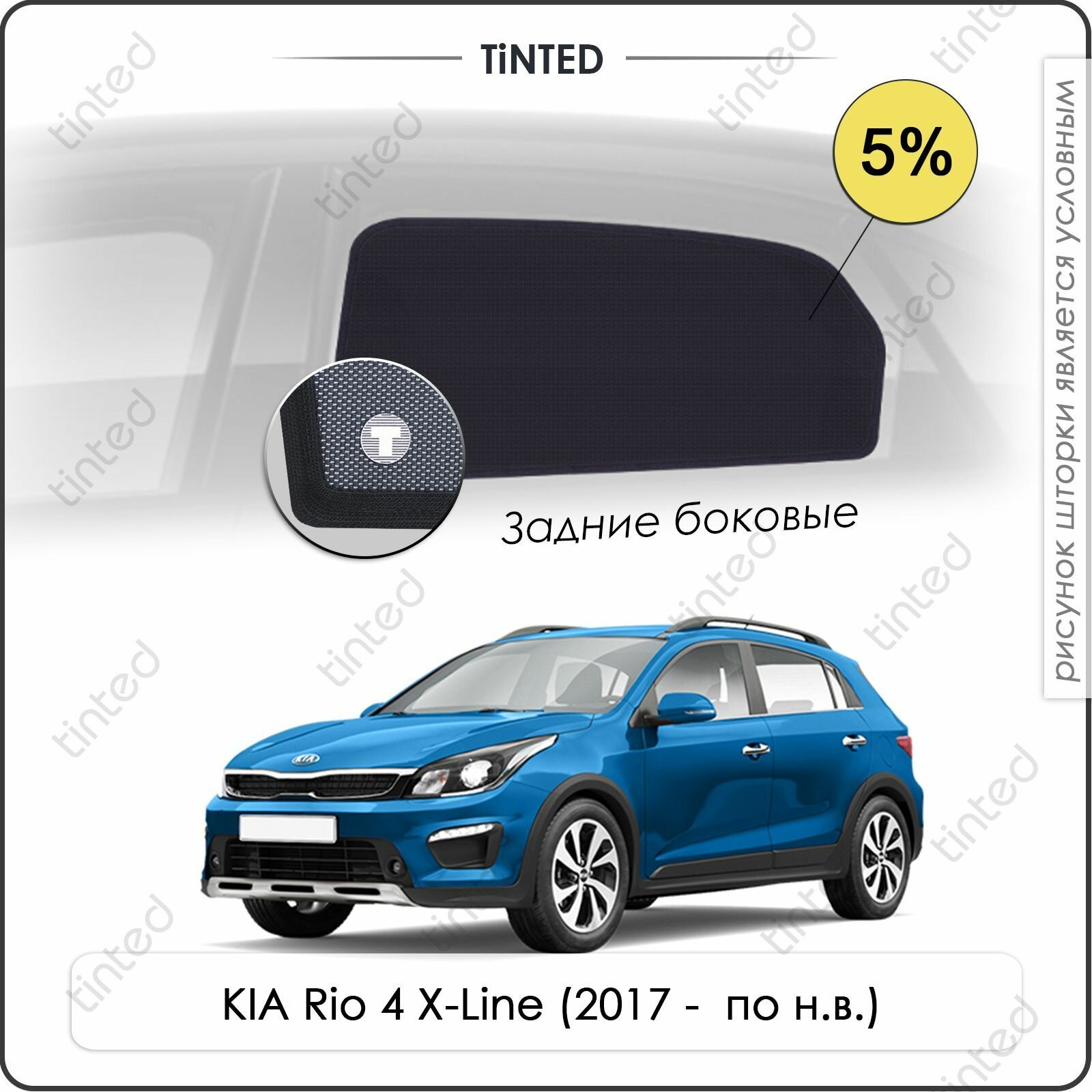 Шторки на автомобиль солнцезащитные KIA Rio 4 X-Line 4 Хетчбек 5дв. (2017 - по н. в.) на задние двери 5% сетки от солнца в машину КИА РИО Каркасные автошторки Premium