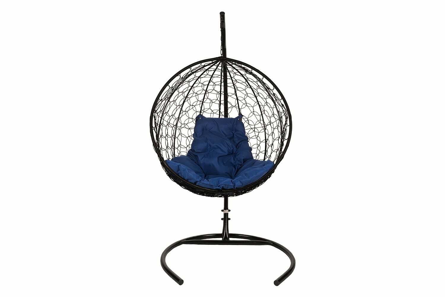 Подвесное кресло кокон Bigarden из ротанга "Kokos Black" Синяя подушка