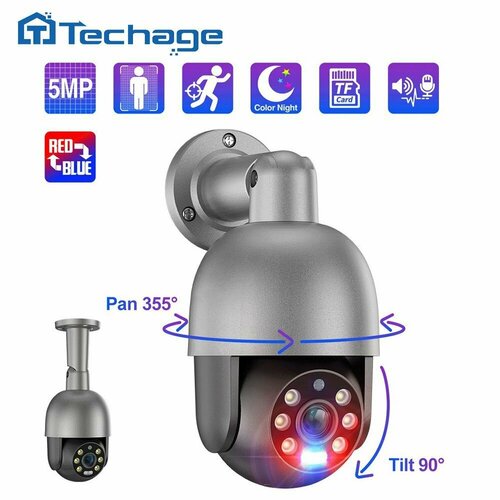 Techage 5MP PTZ Security POE IP-камера видеонаблюдения комплект видеонаблюдения цифровой ip 5mp poe на 4 камеры с микрофоном и динамиком techage