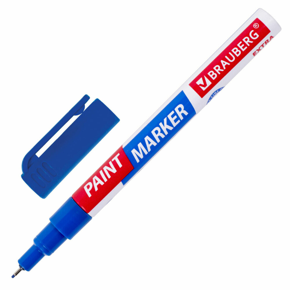Маркер-краска лаковый EXTRA (paint marker) 1 мм синий усиленная нитро-основа BRAUBERG 151961 упаковка 12 шт.