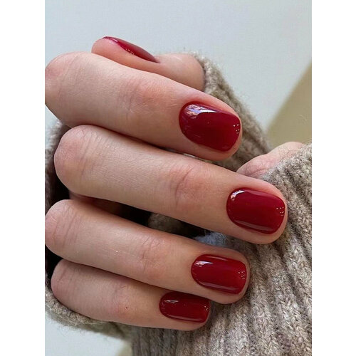 Накладные ногти красные бордовые короткие